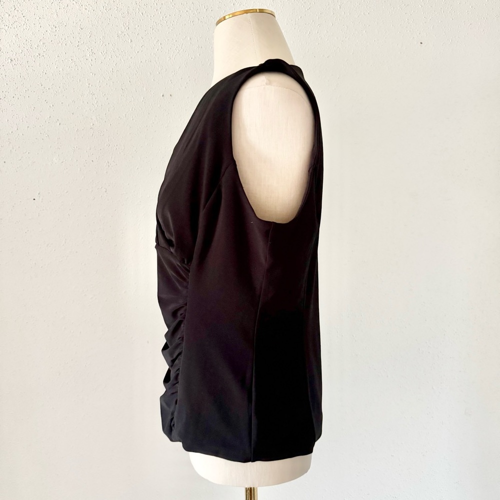 WHBM Pleated V-Neck Sleeveless Top with Ruched Front Black Women's Size Medium M - Picture 5 of 7
